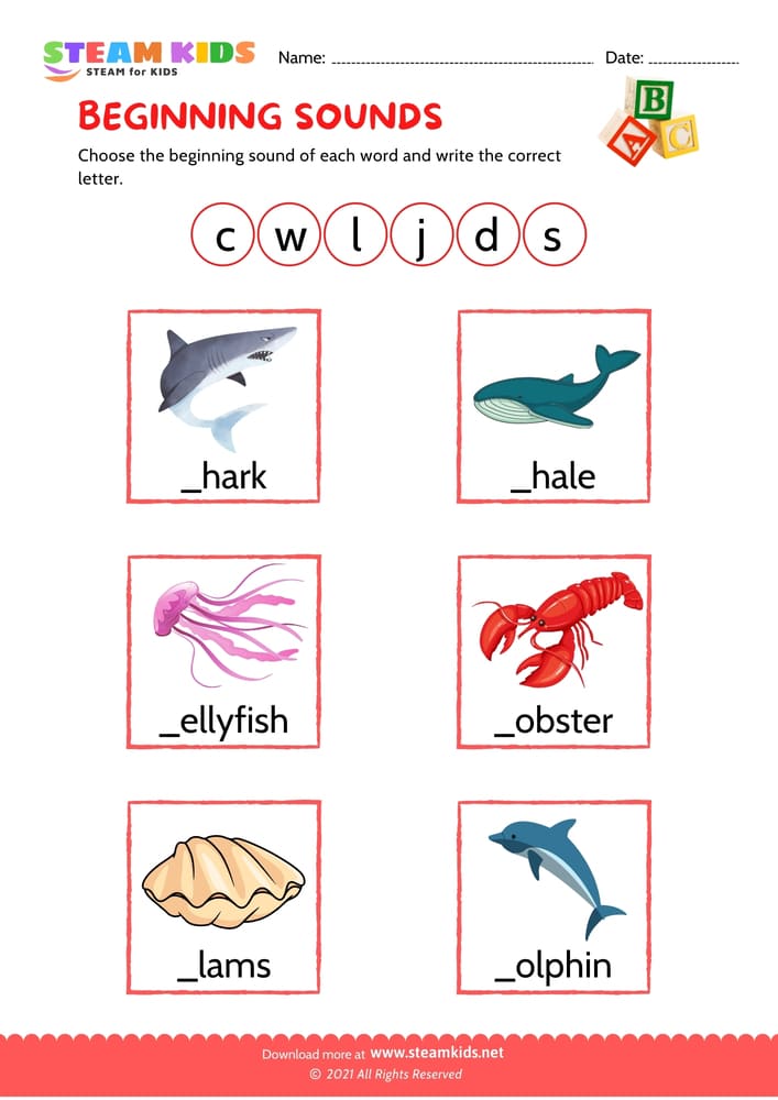 Free English Worksheet - Beginning Sounds - Worksheet 13