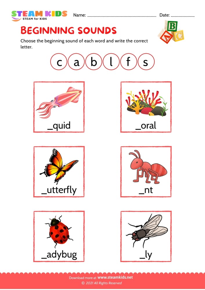 Free English Worksheet - Beginning Sounds - Worksheet 14