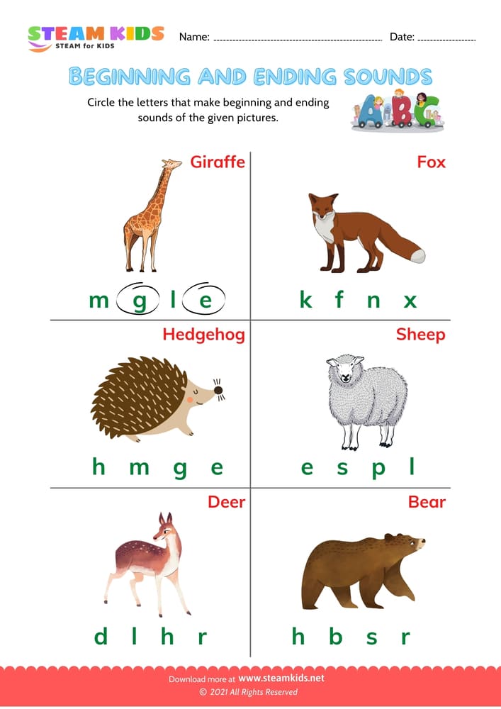 Free English Worksheet - Beginning & Ending Sounds - Worksheet 9