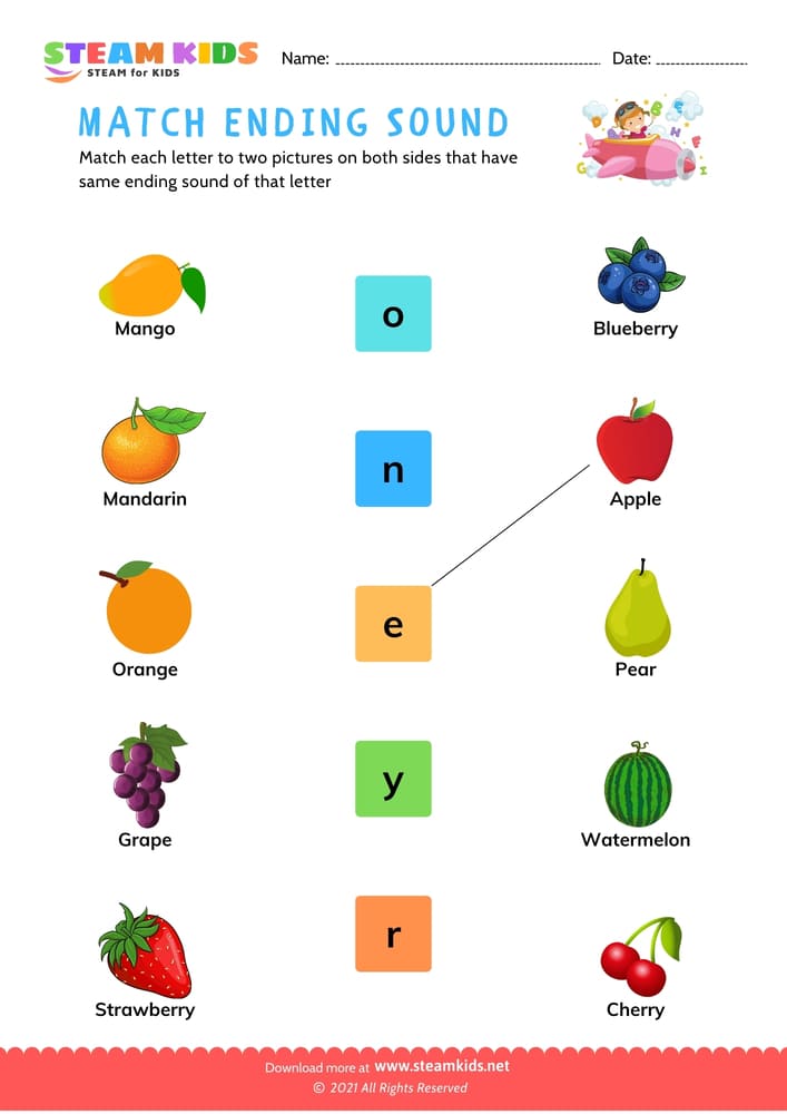 Free English Worksheet - Ending Sounds - Worksheet 2