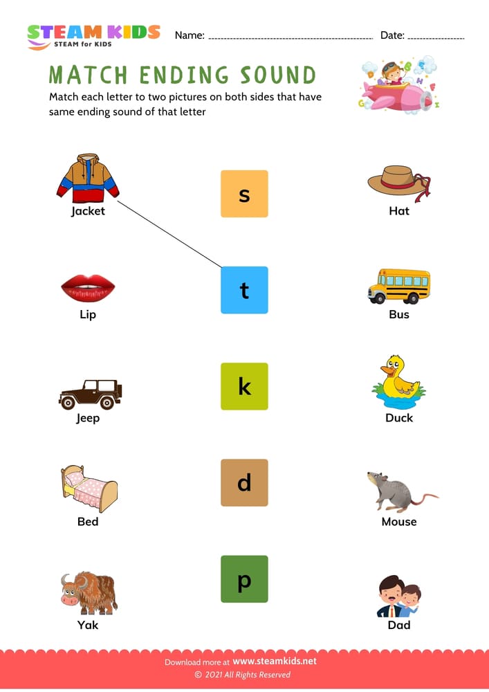 Free English Worksheet - Ending Sounds - Worksheet 5