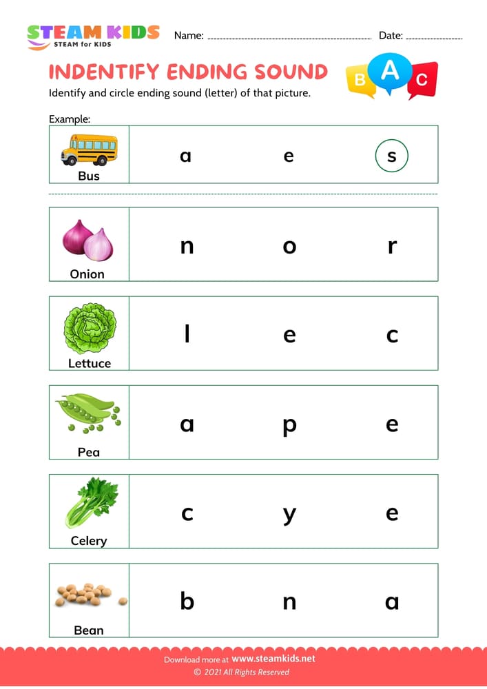 Free English Worksheet - Indentify Ending Sounds - Worksheet 4