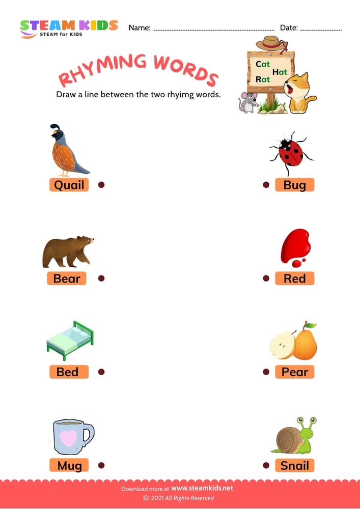 Free English Worksheet - Rhyming words - Worksheet 6