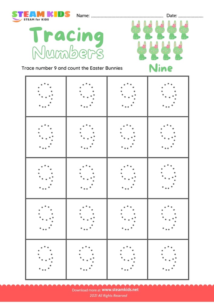 Free English Worksheet - Write number 9