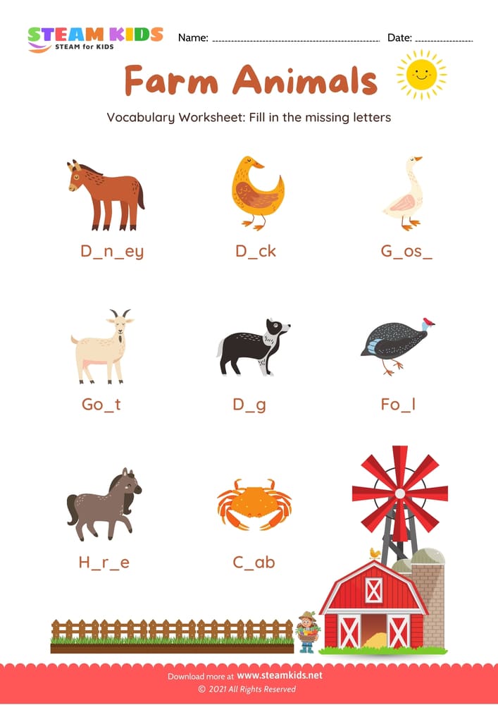 Free English Worksheet - Farm Animals - Worksheet 1