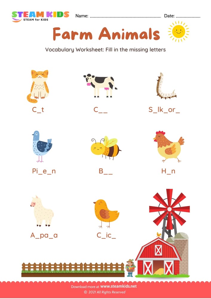 Free English Worksheet - Farm Animals - Worksheet 3