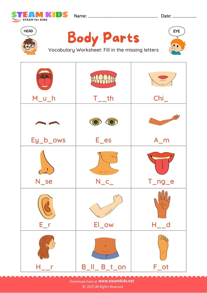 Free English Worksheet - Body Parts