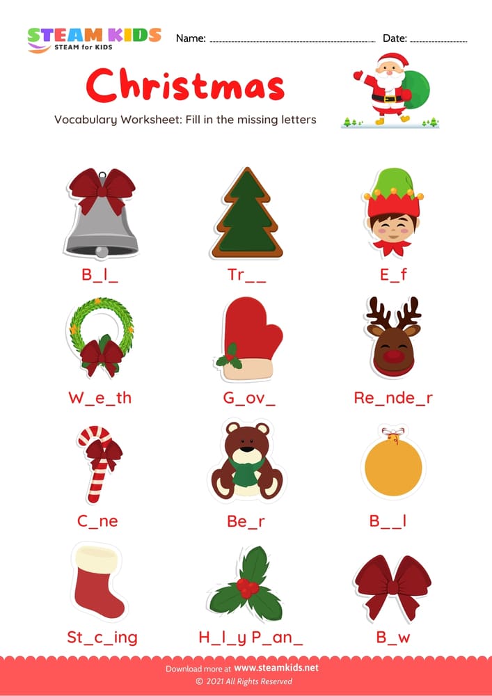 Free English Worksheet - Christmas