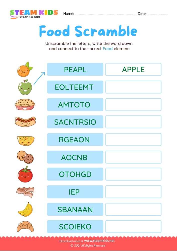 Free English Worksheet - Food Scramble