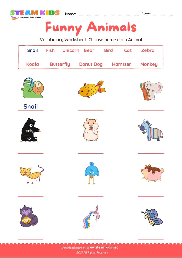 Free English Worksheet - Choose name Animals