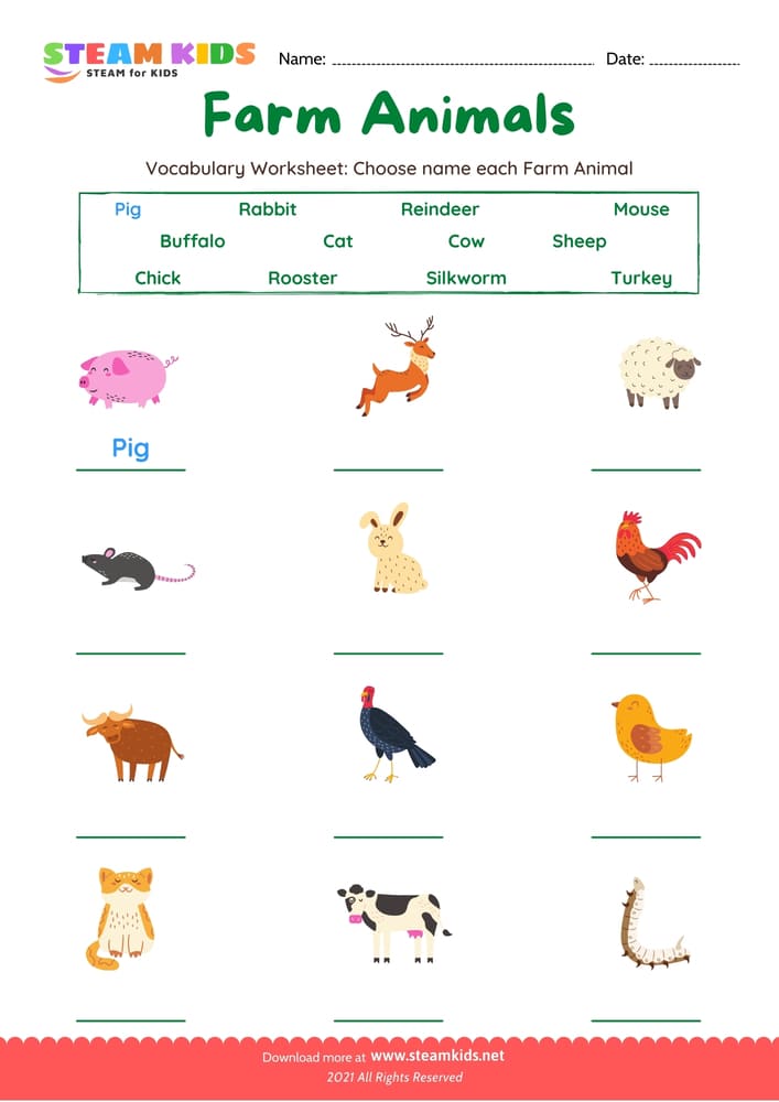 Free English Worksheet - Choose name Farm Animals