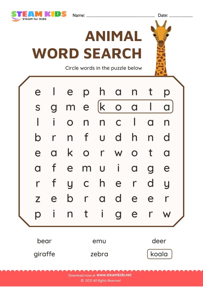 Free English Worksheet - Words Search - Worksheet 1