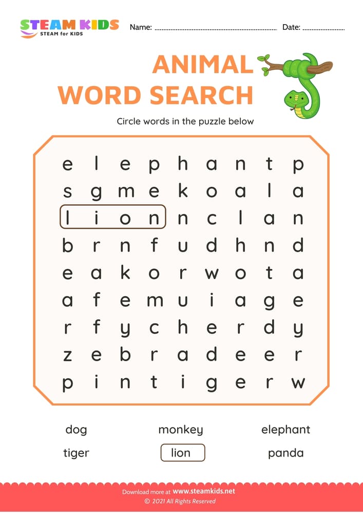 Free English Worksheet - Words Search - Worksheet 2