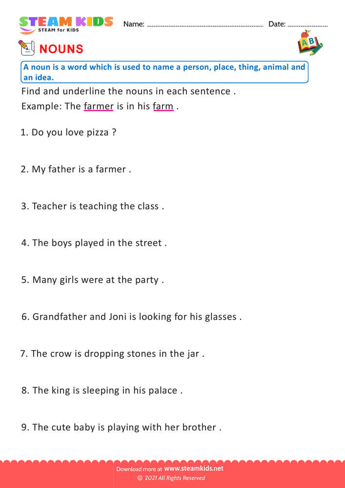 Free English Worksheet - Nouns - Worksheet 2