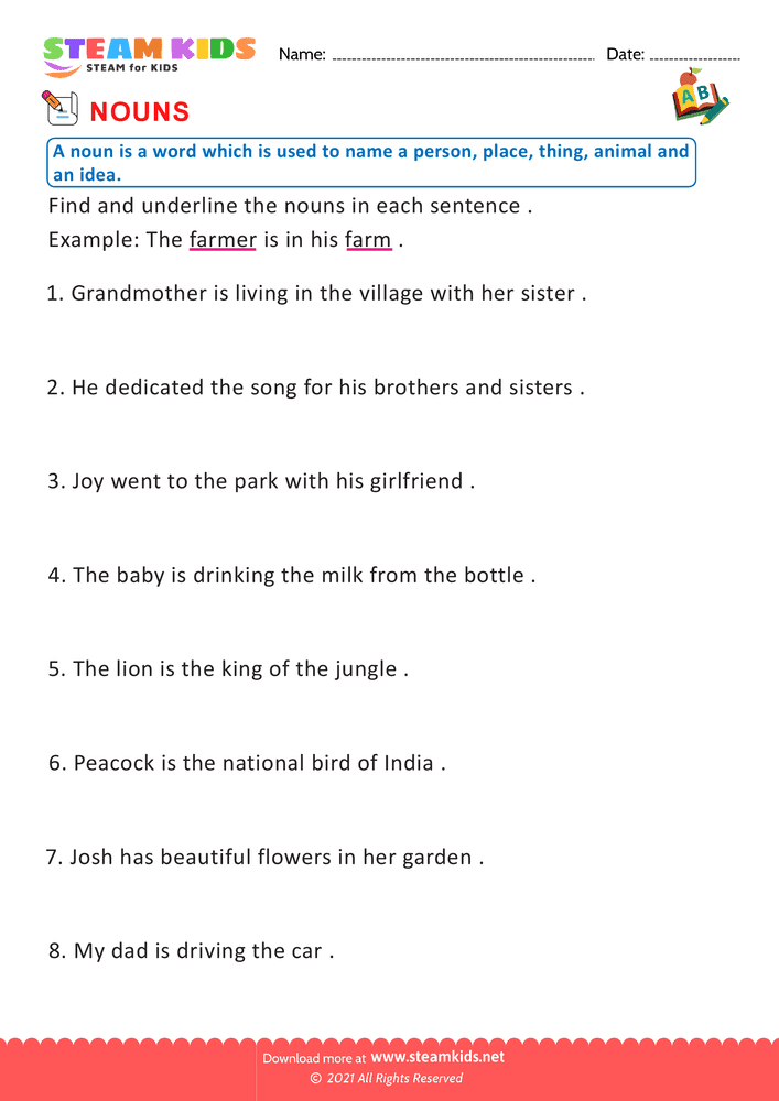 Free English Worksheet - Nouns - Worksheet 3
