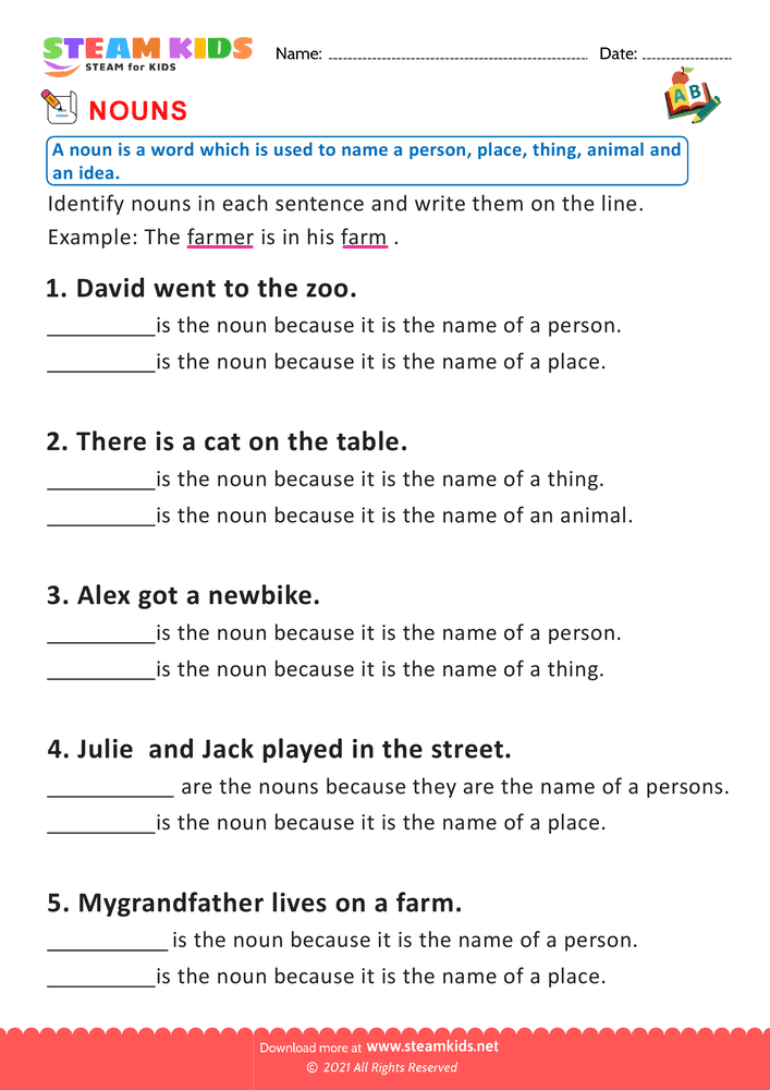 Free English Worksheet - Nouns - Worksheet 5