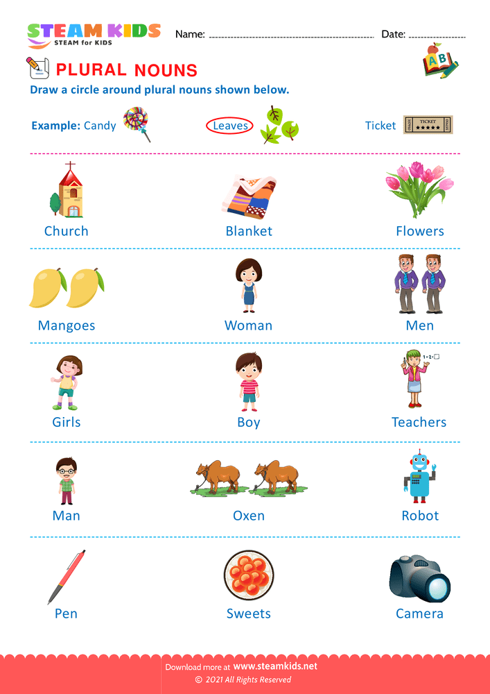 Free English Worksheet - Singular and Plural Nouns - Worksheet 2