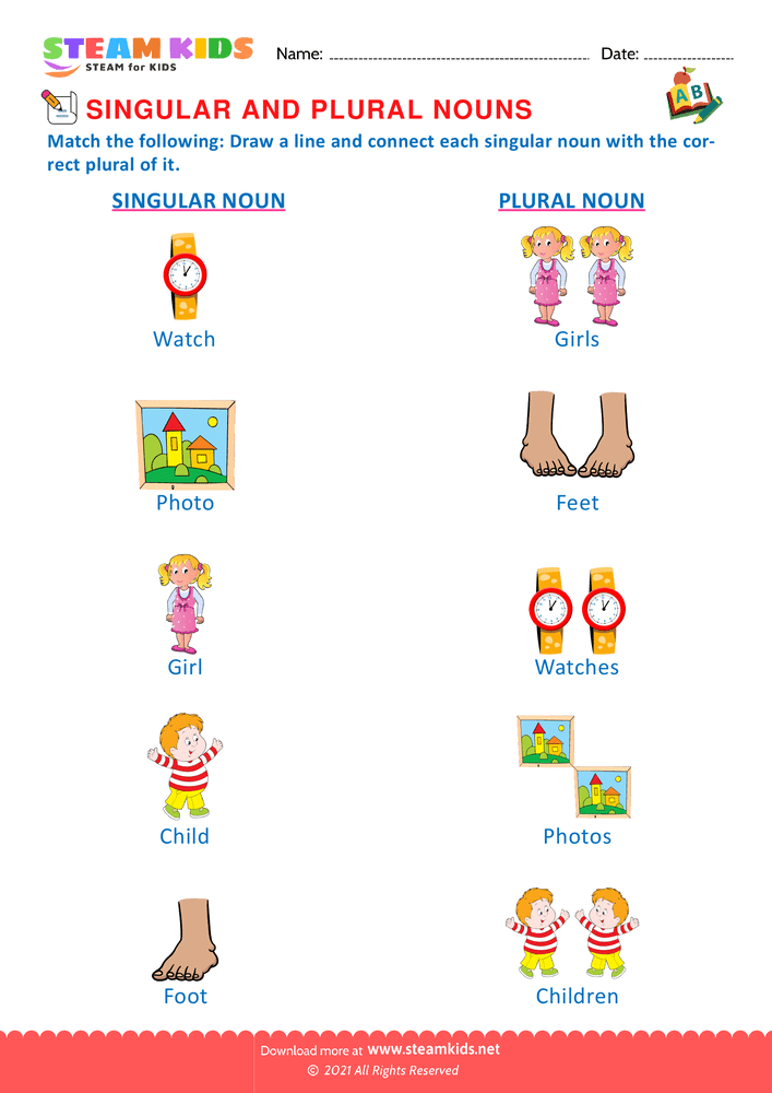Free English Worksheet - Singular and Plural Nouns - Worksheet 9