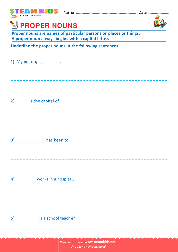 Free English Worksheet - Proper Nouns - Worksheet 3