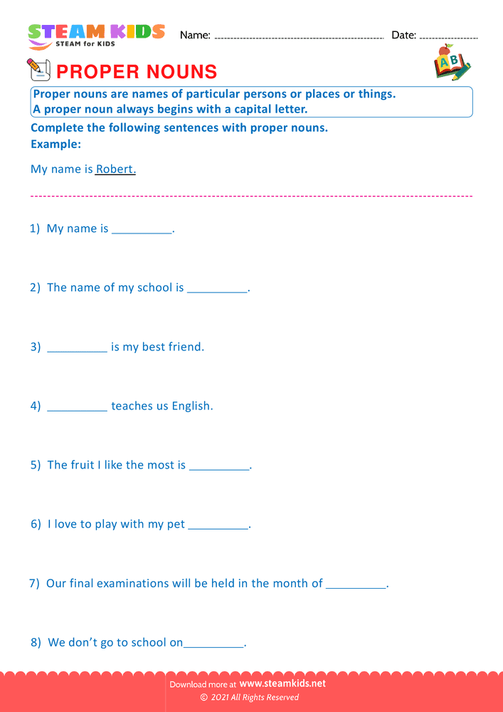 Free English Worksheet - Proper Nouns - Worksheet 4