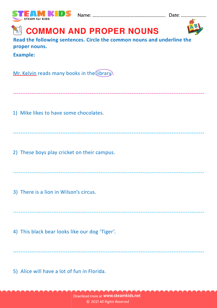 Free English Worksheet - Proper and Common Nouns - Worksheet 3