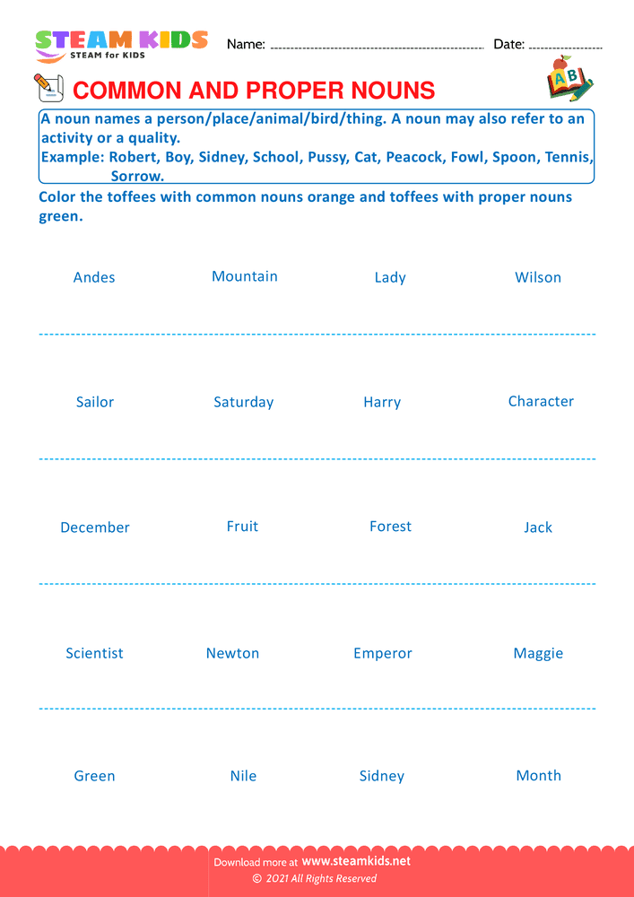 Free English Worksheet - Proper and Common Nouns - Worksheet 8