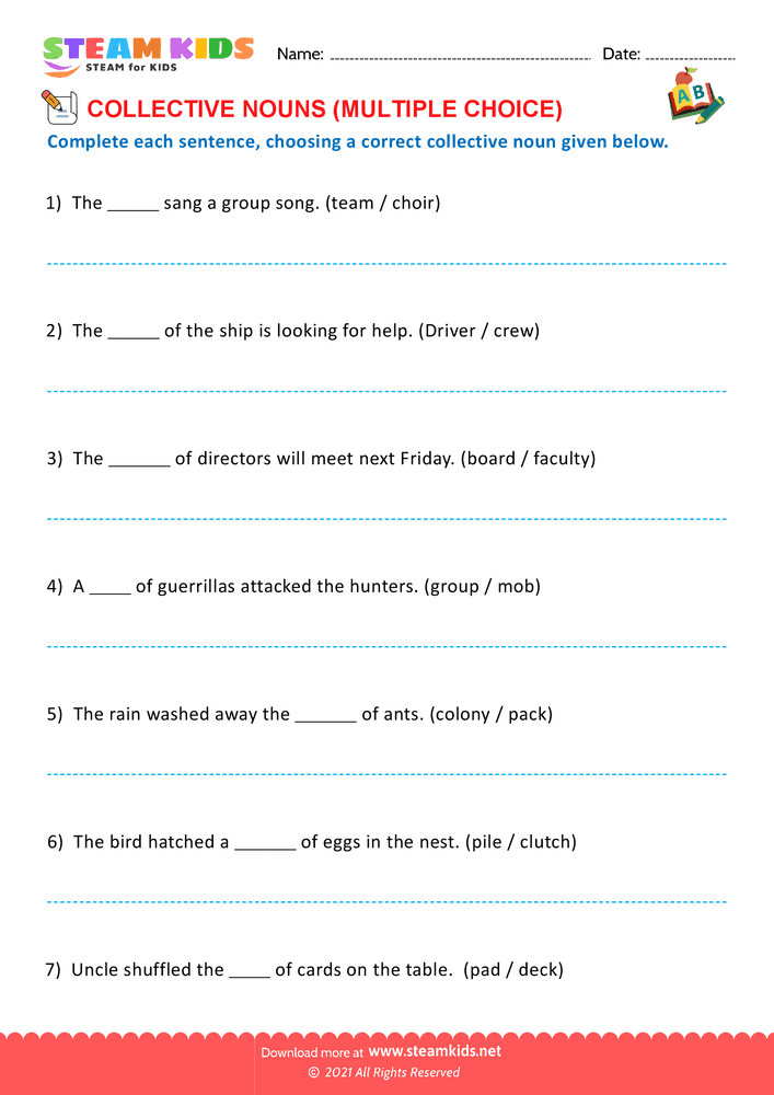 Free English Worksheet - Collective nouns - Worksheet 6