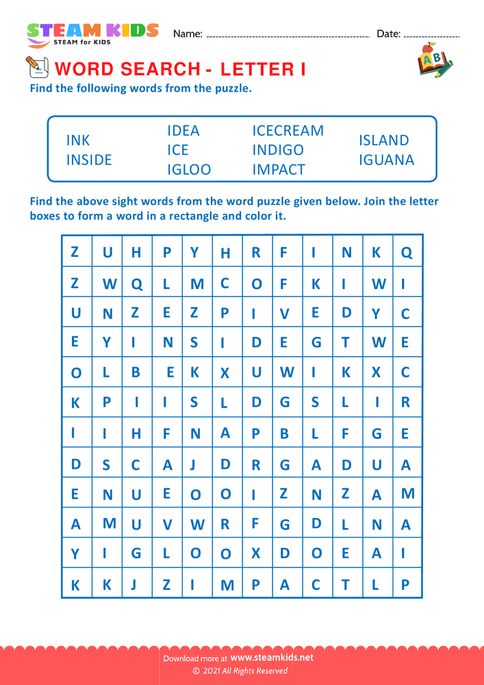 Free English Worksheet - Word Search - Worksheet Letter I