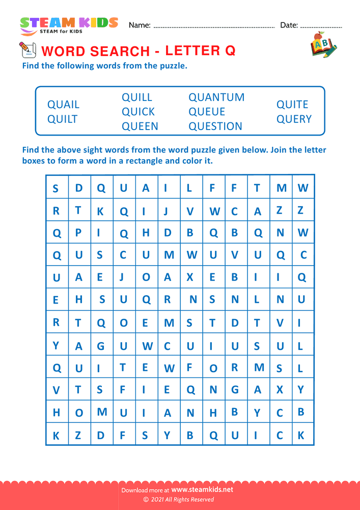 Free English Worksheet - Word Search - Worksheet Letter Q