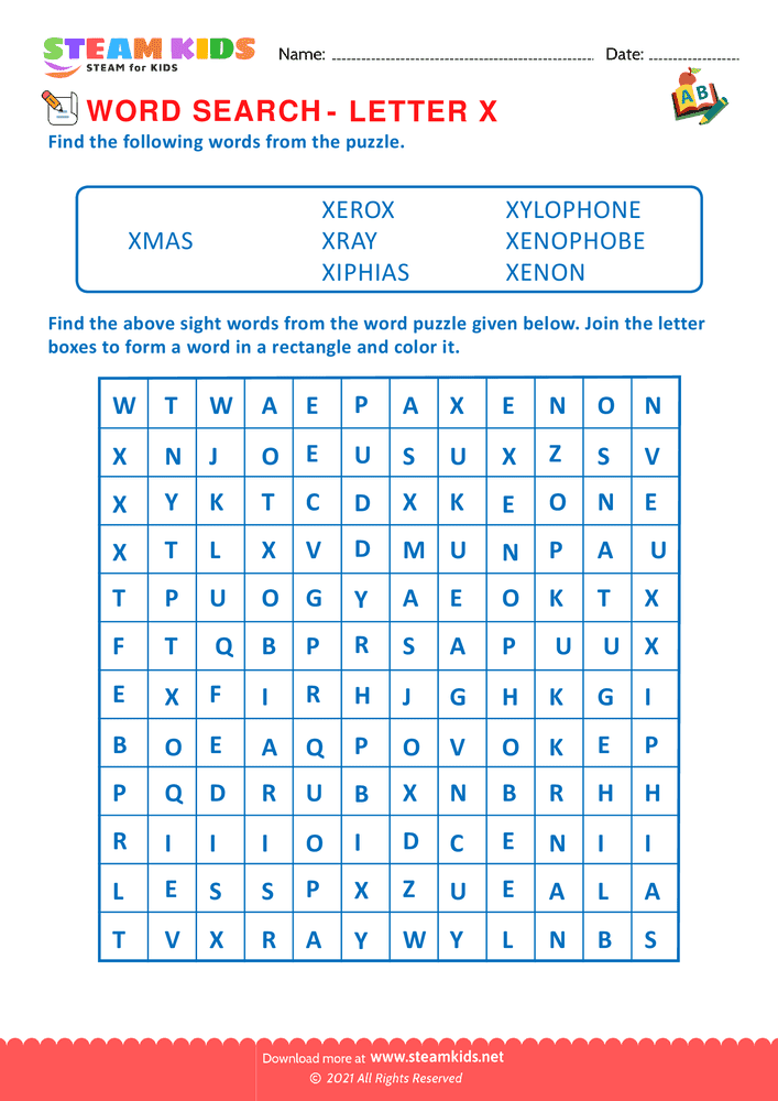 Free English Worksheet - Word Search - Worksheet Letter X