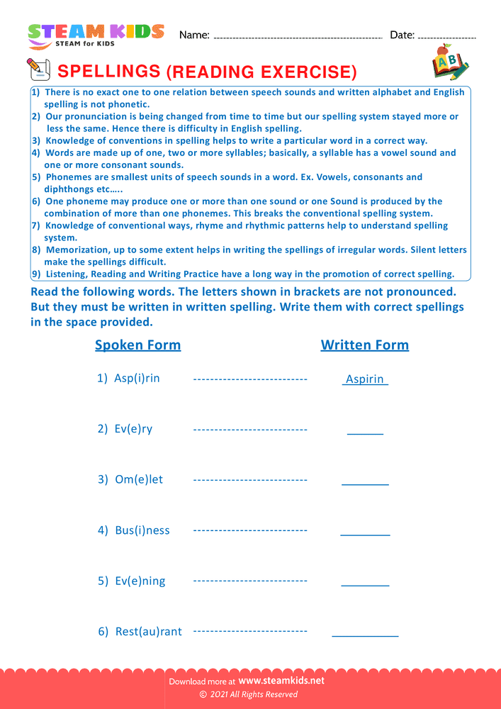 Free English Worksheet - Reading exercise - Worksheet 1
