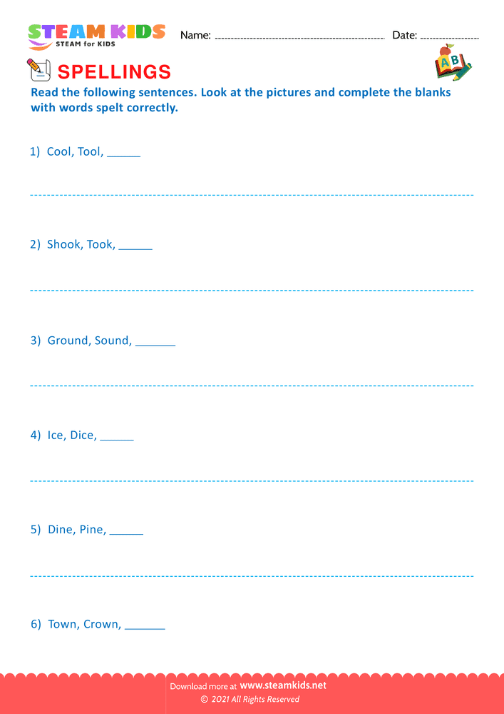 Free English Worksheet - Conventional Spelling For Words - Worksheet 6