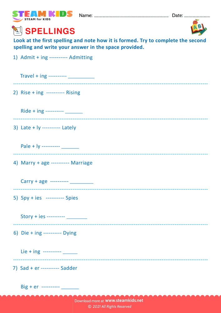 Free English Worksheet - Conventional Spelling For Words - Worksheet 10