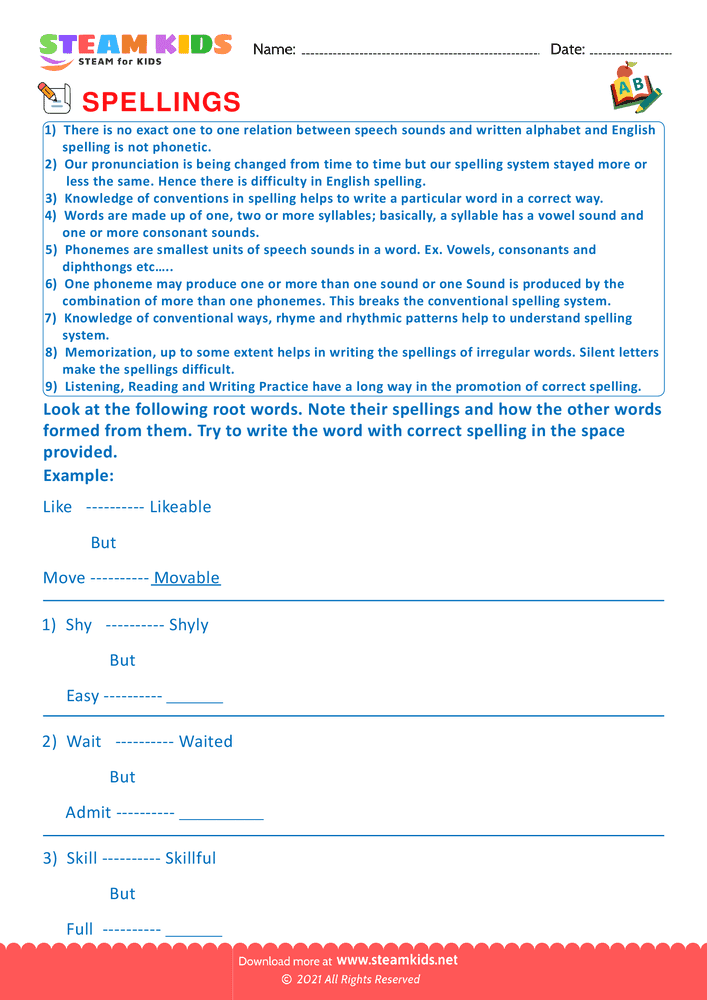 Free English Worksheet - Spelling Pattern - Worksheet 7