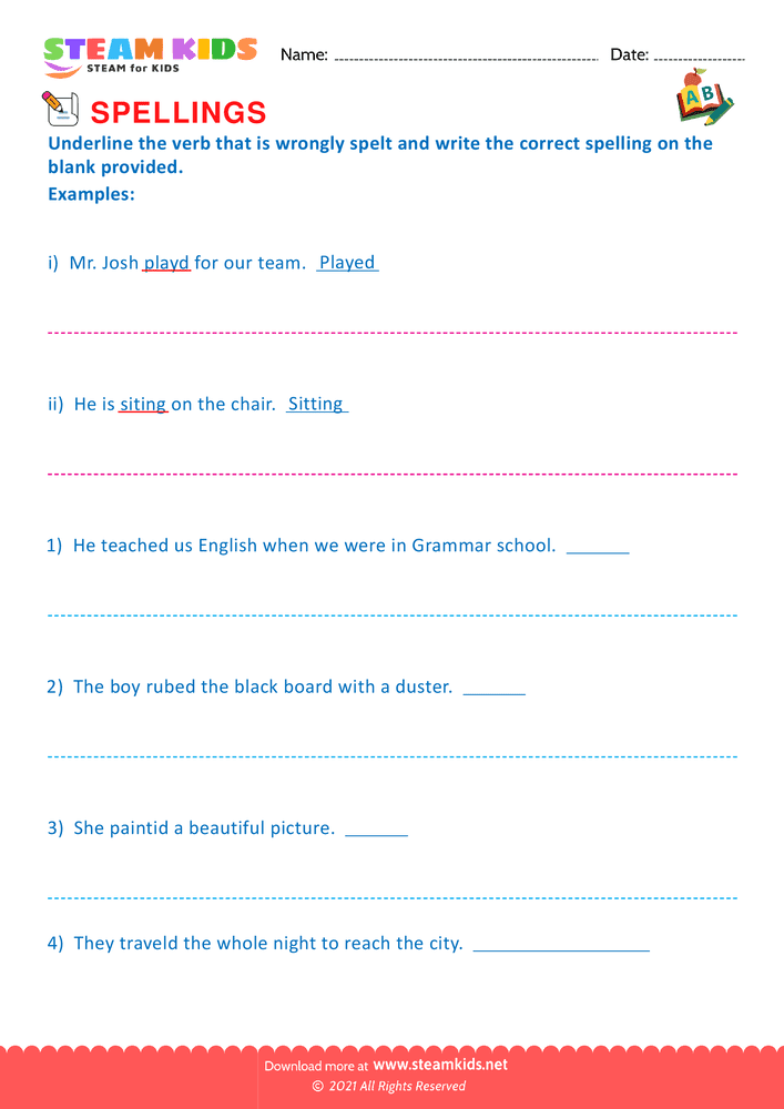 Free English Worksheet - Plurals & Verb Forms - Worksheet 4