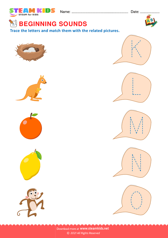 Free English Worksheet - Beginning Sounds K to O