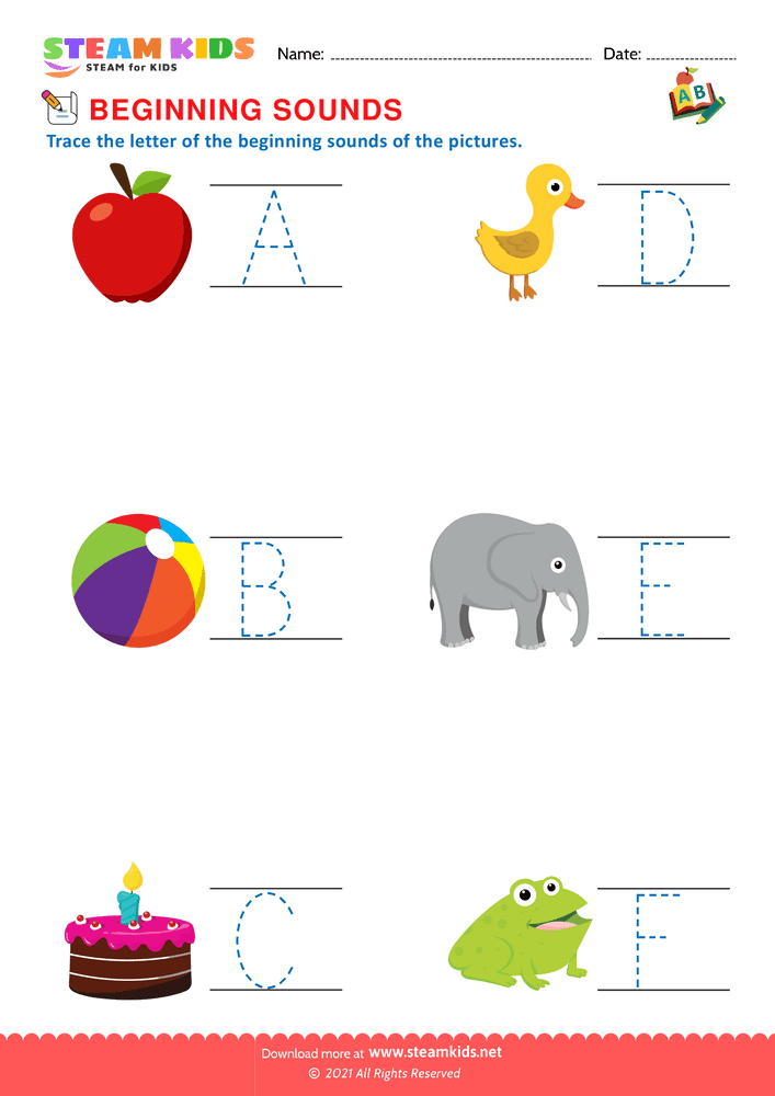 Free English Worksheet - Beginning Sounds A to F