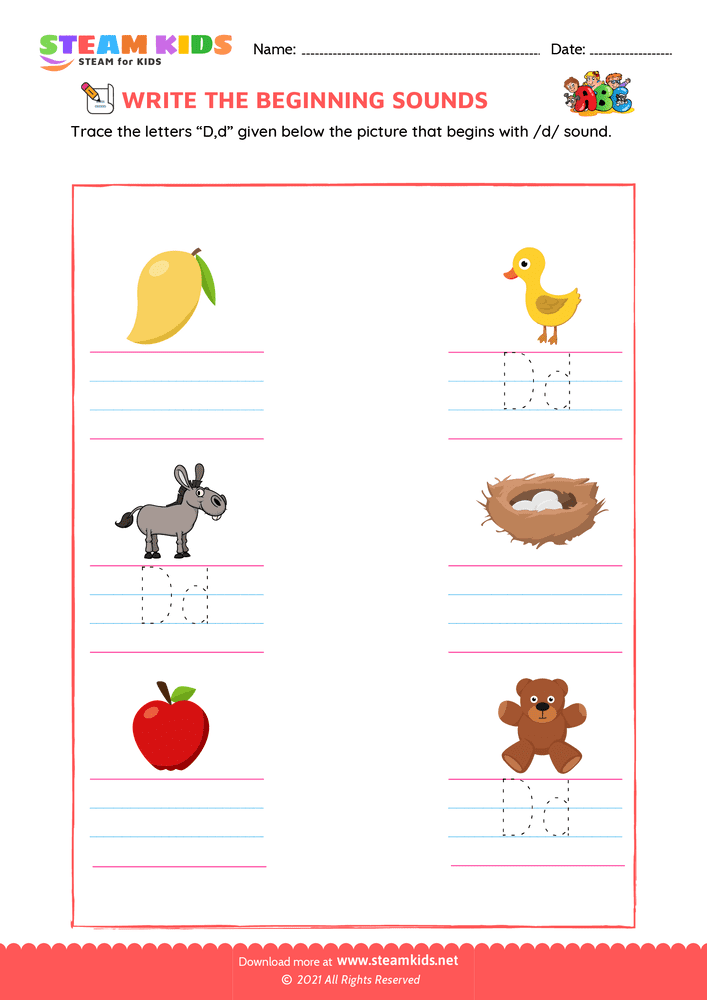 Free English Worksheet - Beginning Sounds - Worksheet 17