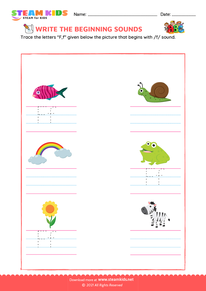 Free English Worksheet - Beginning Sounds - Worksheet 19