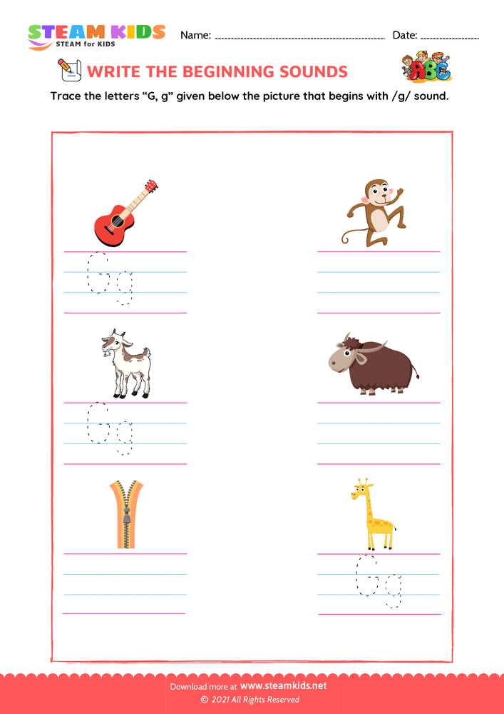 Free English Worksheet - Beginning Sounds - Worksheet 20