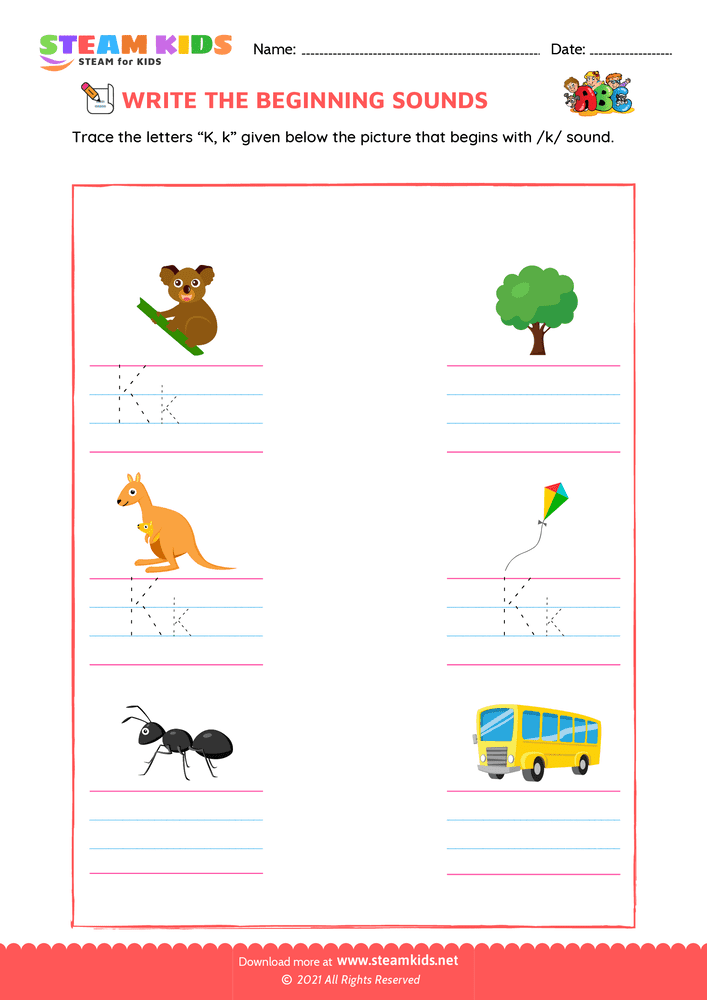 Free English Worksheet - Beginning Sounds - Worksheet 24