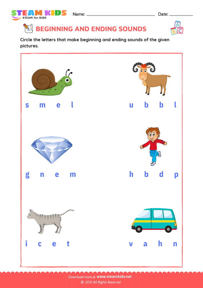 Free English Worksheet - Beginning & Ending Sounds - Worksheet 17