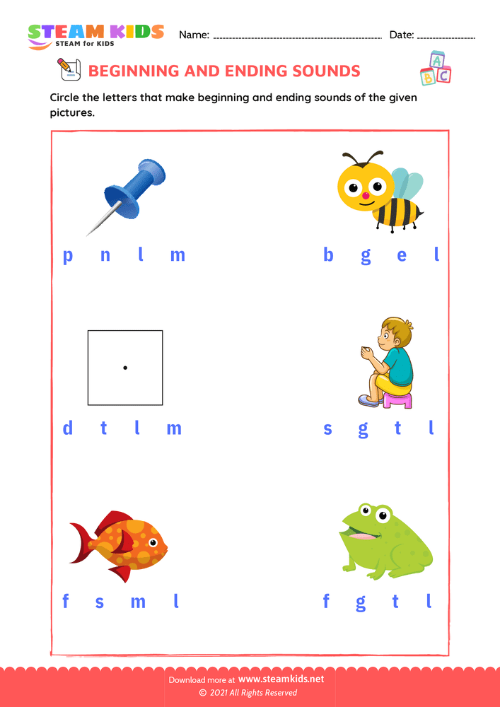 Free English Worksheet - Beginning & Ending Sounds - Worksheet 21