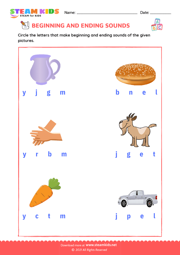 Free English Worksheet - Beginning & Ending Sounds - Worksheet 27