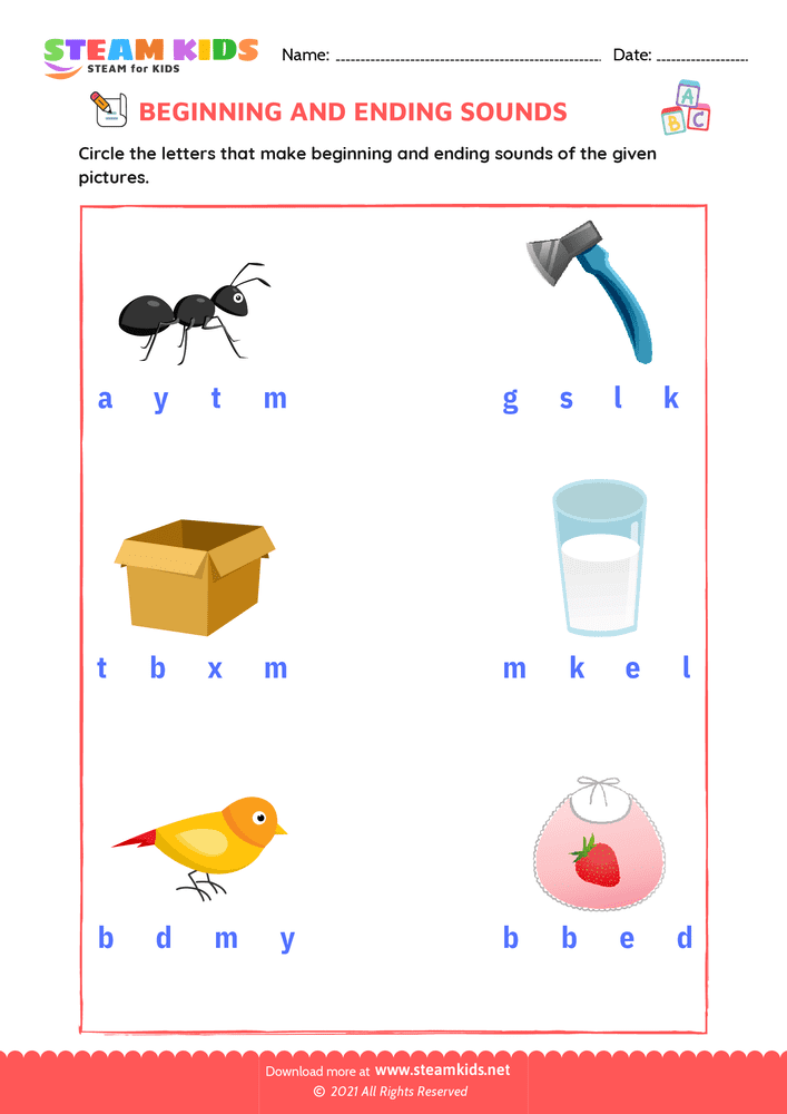 Free English Worksheet - Beginning & Ending Sounds - Worksheet 28