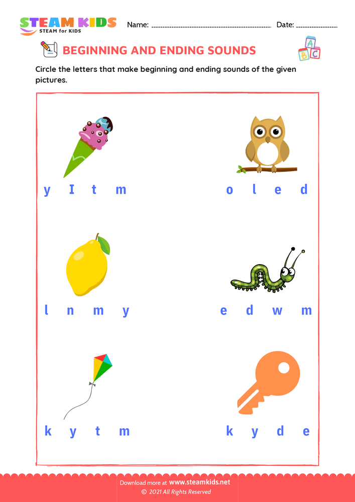 Free English Worksheet - Beginning & Ending Sounds - Worksheet 29