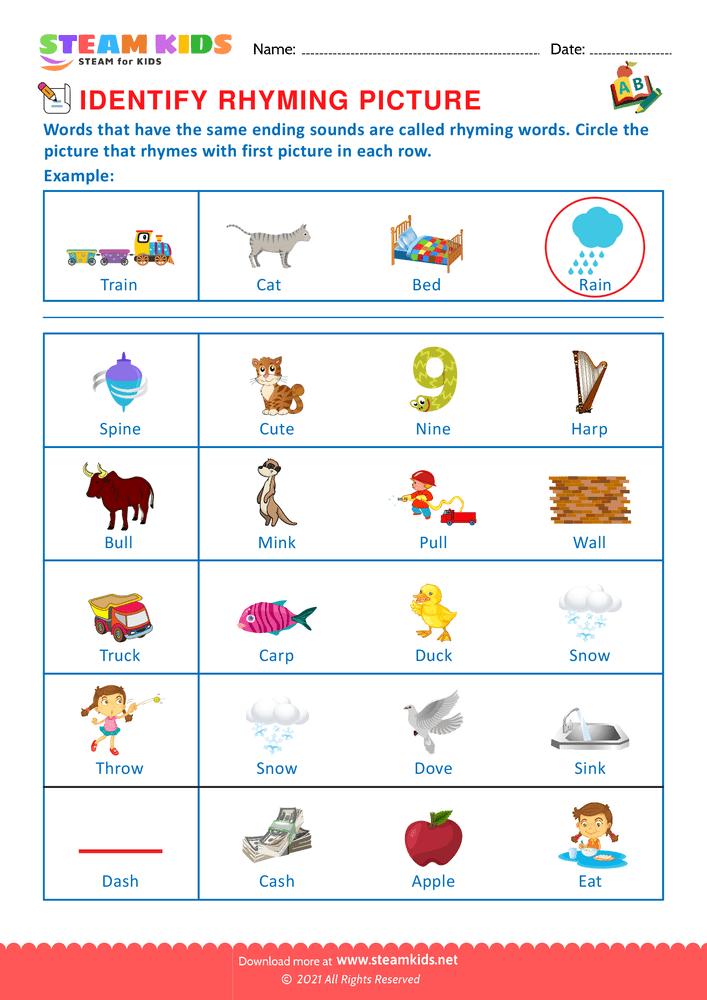 Free English Worksheet - Identify Rhuming picture - Worksheet 3