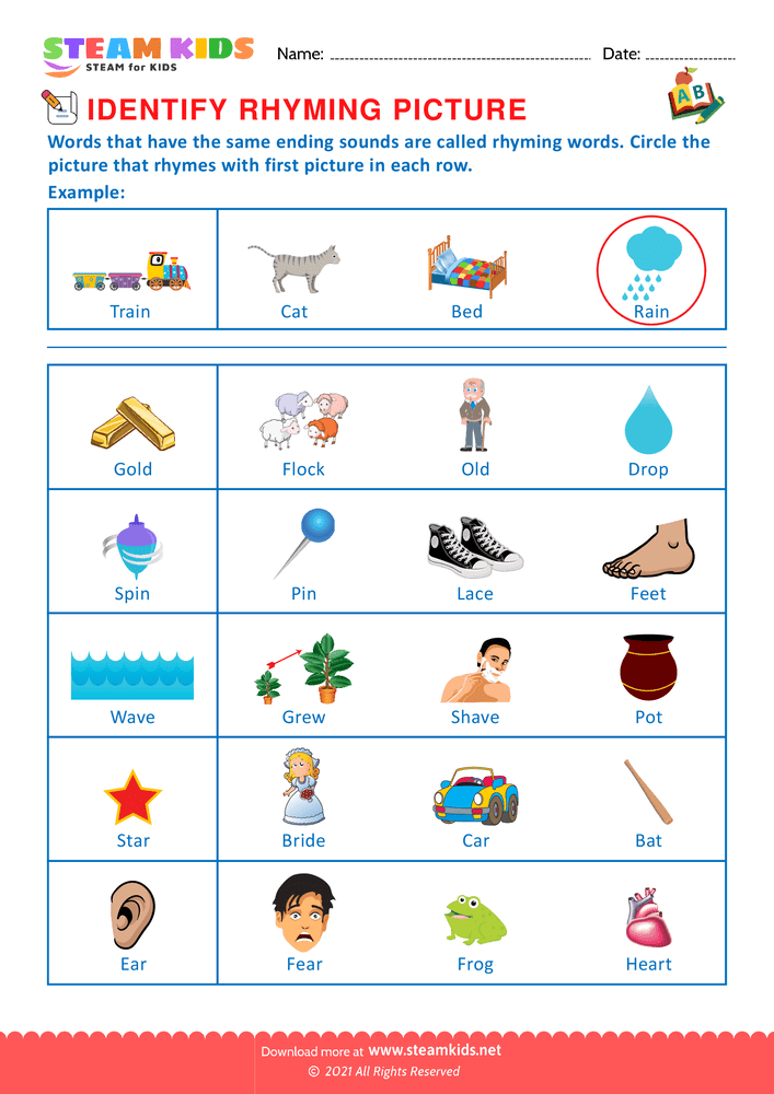 Free English Worksheet - Identify Rhuming picture - Worksheet 9