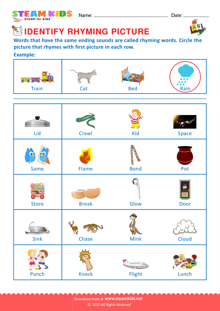 Free English Worksheet - Identify Rhuming picture - Worksheet 11