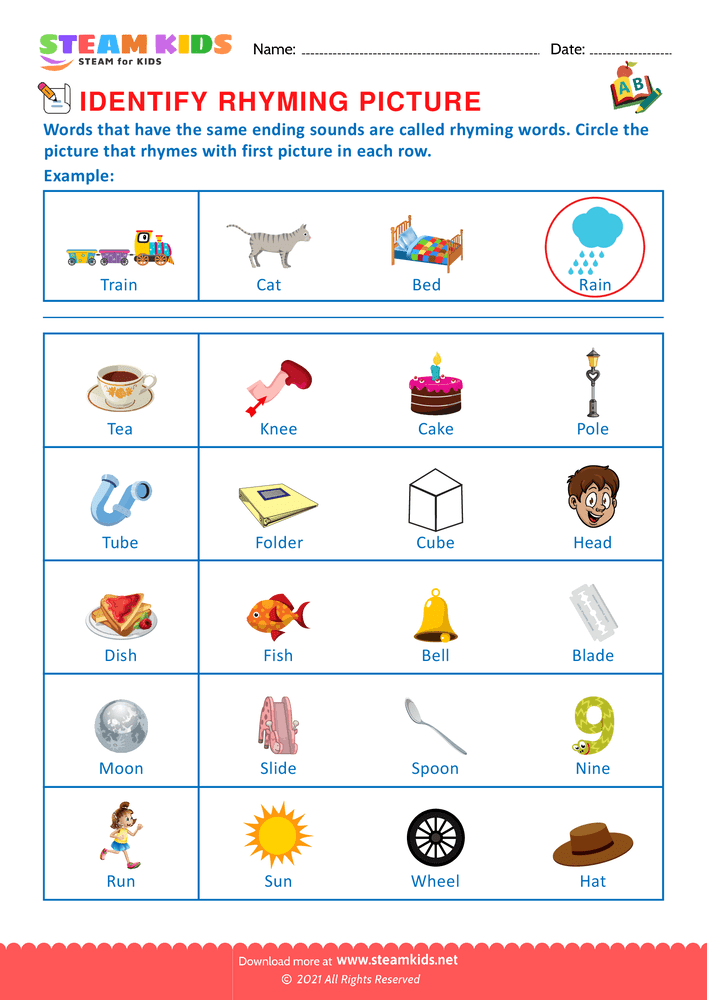 Free English Worksheet - Identify Rhuming picture - Worksheet 16